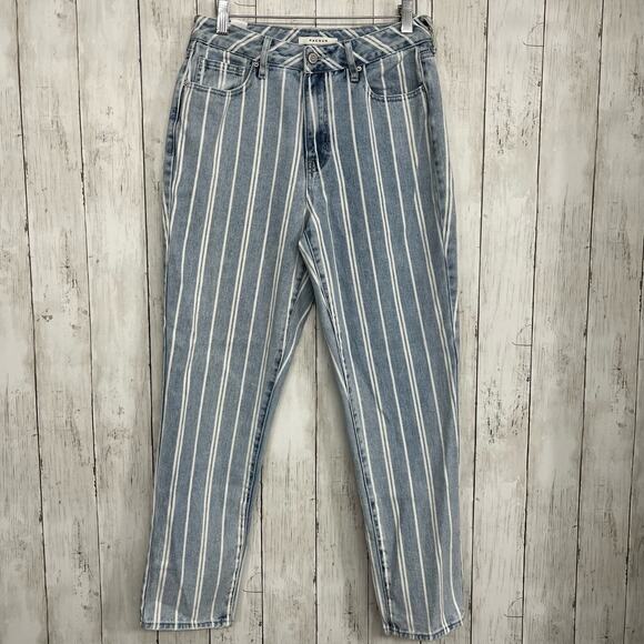 PacSun Blue White Stripe High Rise Slim Fit Cotton Mom Jeans 27 - Picture 1 of 10